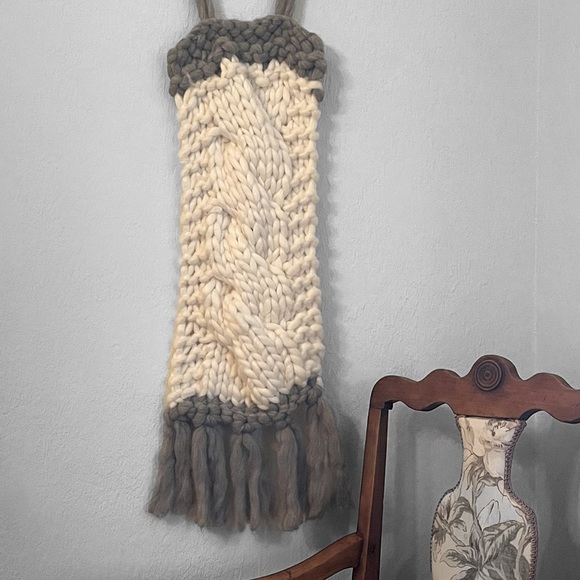 Hand Crafted Other - Boho braided wall tapestry gray and off white